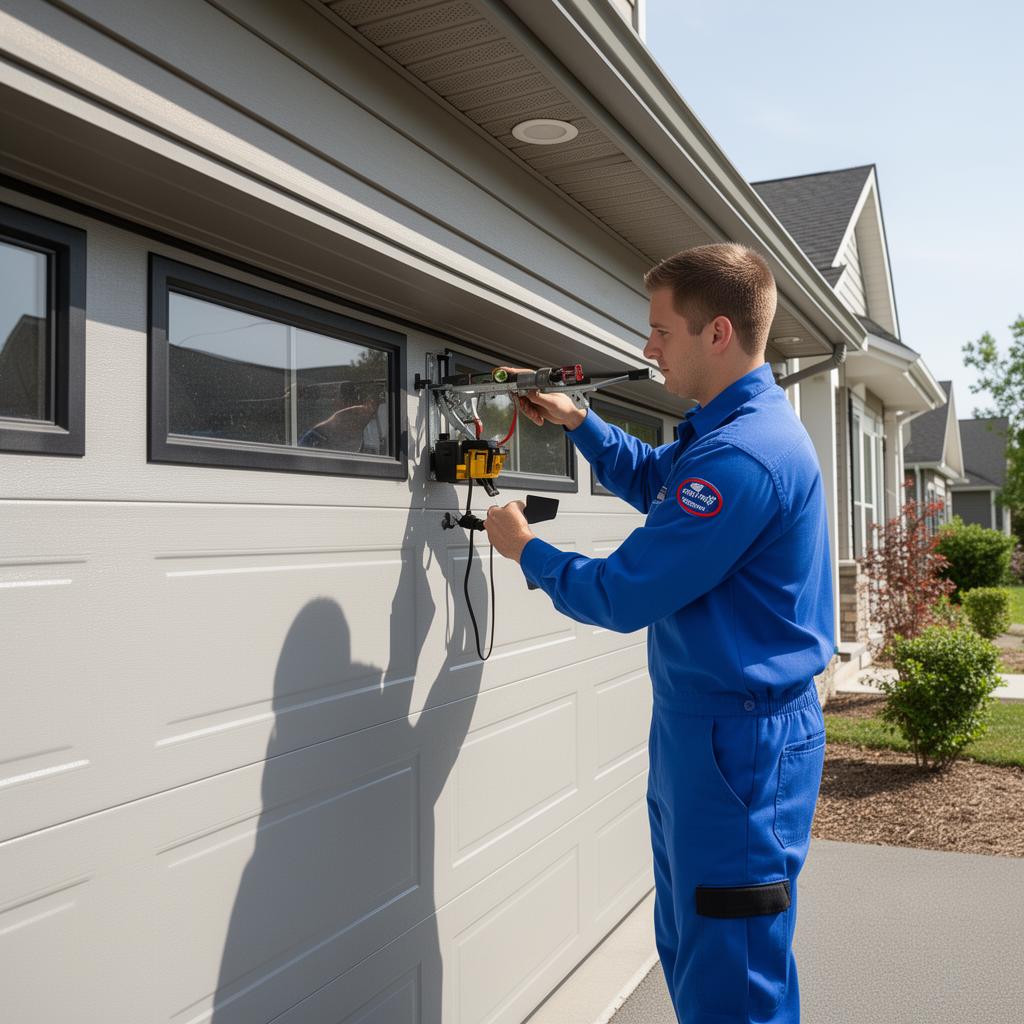 Professional garage door technician at work